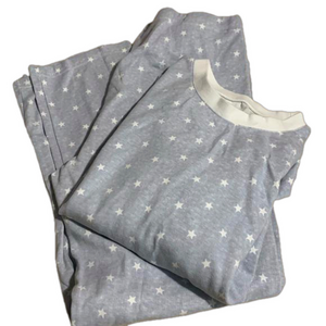 Grey maternity pajamas with white stars.